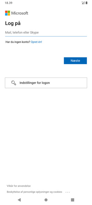 Indtast din e-mailadresse og vælg Næste