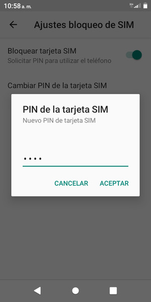 Introduzca su Nuevo PIN de tarjeta SIM y seleccione ACEPTAR
