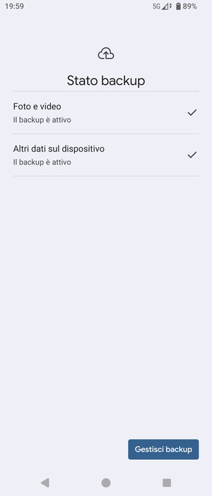 Seleziona Gestisci backup