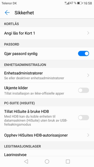 Velg Angi lås for Kort