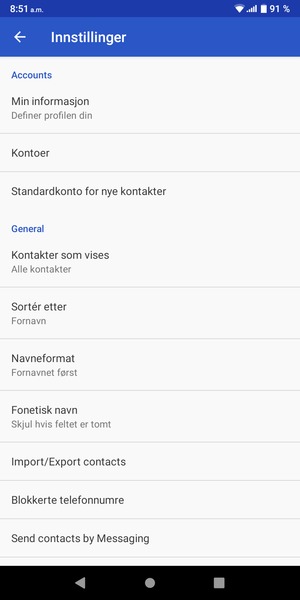 Velg Import/Export contacts
