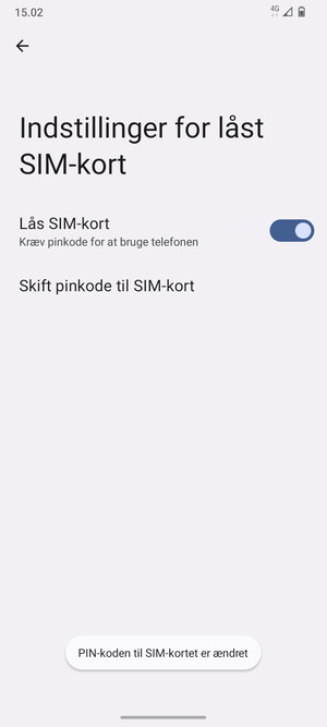 Din PIN-kode til SIM-kort er nu ændret