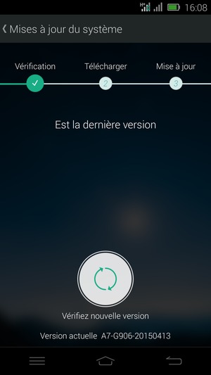 Si votre téléphone est à jour, vous verrez l'écran suivant