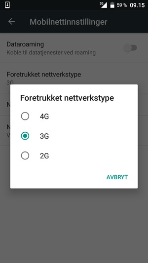 Velg ønsket alternativ