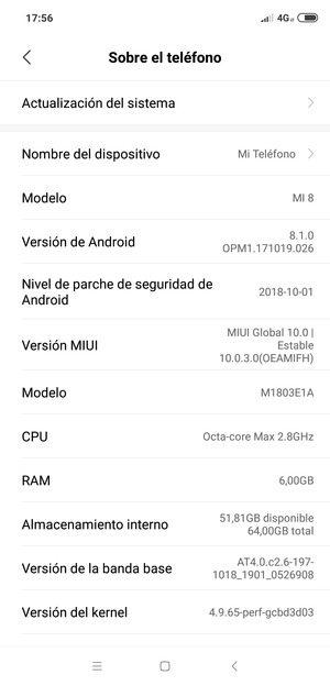 Seleccione Actualización del sistema