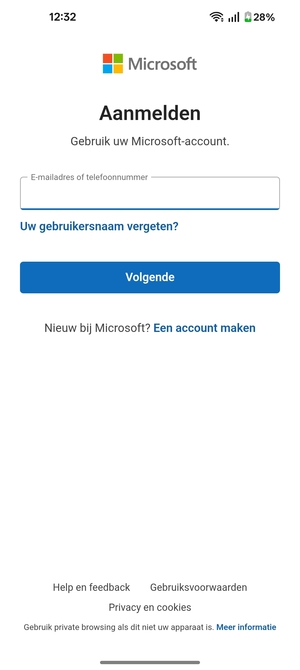 Voer uw e-mailadres in en selecteer Volgende