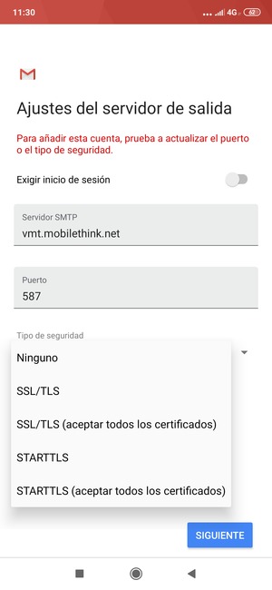 Seleccione Ninguno y SIGUIENTE