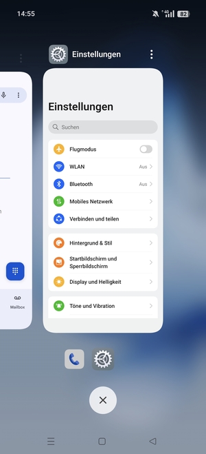 Wählen Sie das Symbol Löschen, um alle laufende Apps zu schließen