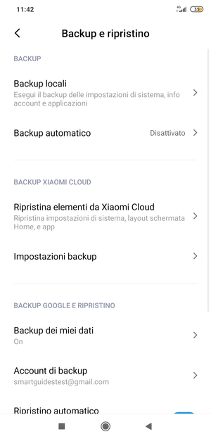 Seleziona Account di backup
