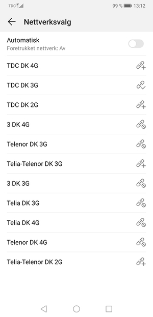 Velg en nettverksoperatør fra listen