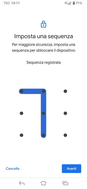 Disegna una sequenza di sblocco e seleziona Avanti