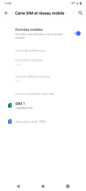 Sélectionnez SIM 1 ou SIM 2