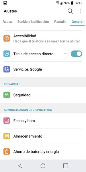 Desplácese y seleccione Seguridad