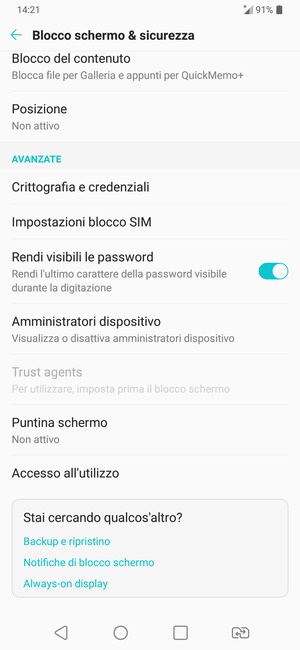 Per cambiare il PIN della scheda SIM, torna al menu Blocco schermo & sicurezza e seleziona Impostazioni blocco SIM