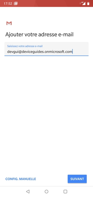 Saisissez votre adresse e-mail et sélectionnez CONFIG. MANUELLE