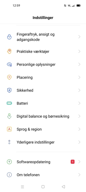 Scroll til og vælg Sikkerhed