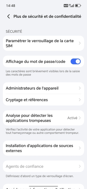 Sélectionnez Paramètres le  verrouillage de la carte SIM