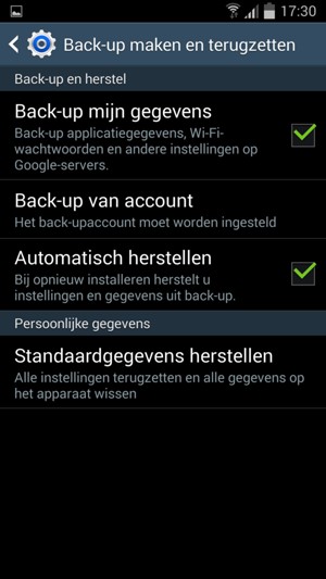 Selecteer uw Back-up van account