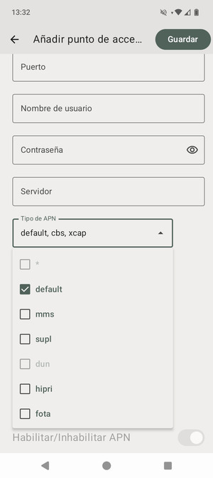 Asegúrese de haber seleccionado default