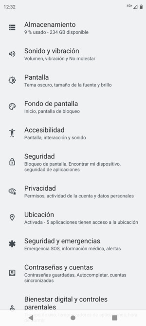 Desplácese y seleccione Seguridad