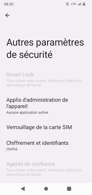 Selectionnez Verrouillage de la carte SIM