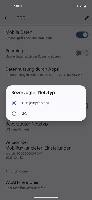 Wählen Sie die gewünschte Option