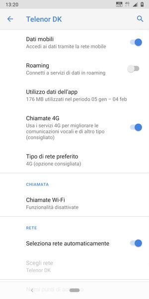 Disattiva Seleziona rete automaticamente