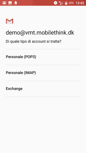 Seleziona Personale (POP3) o Personale (IMAP)