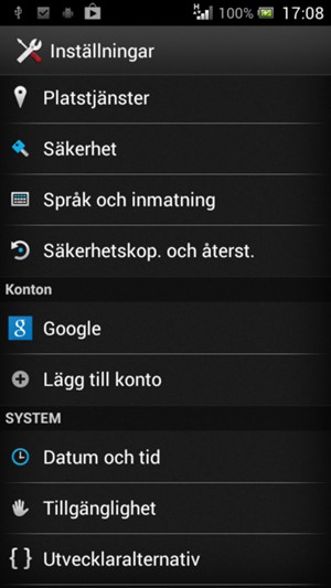 Återgå till Inställningar-menyn och välj Google