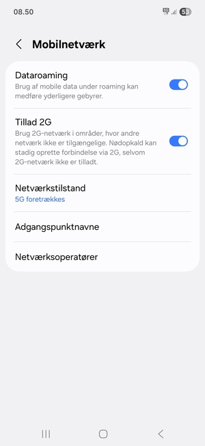 Slå Dataroaming til eller fra