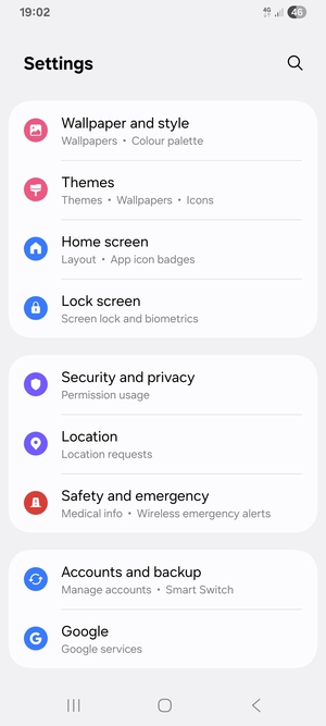 Scroll to and select Security and privacy