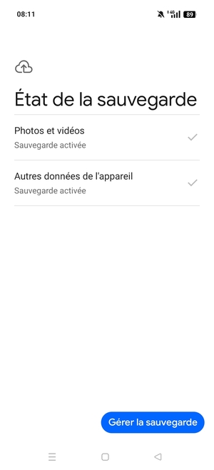 Sélectionnez Gérer la sauvegarde