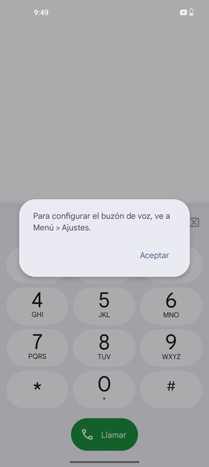 Si el correo de voz no está configurado, seleccione Aceptar