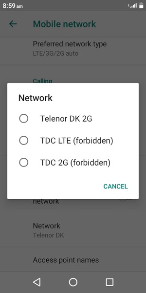 Select a network operator from the list