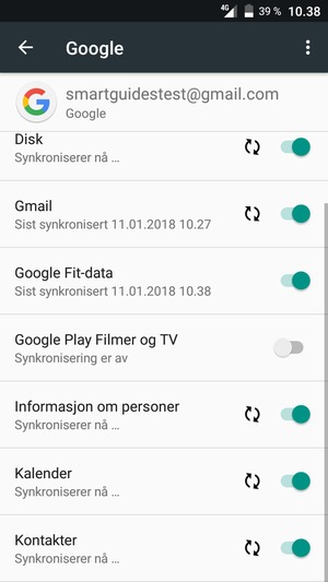 Din informasjon blir synkronisert