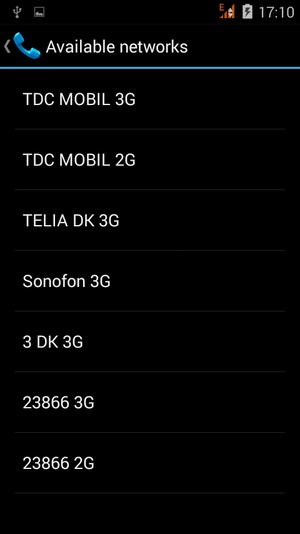 Select a network operator from the list