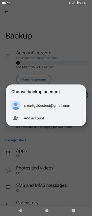 Select your backup account