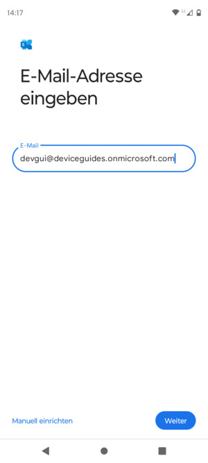 Geben Sie Ihre E-Mail-Adresse ein und wählen Sie Manuell einrichten