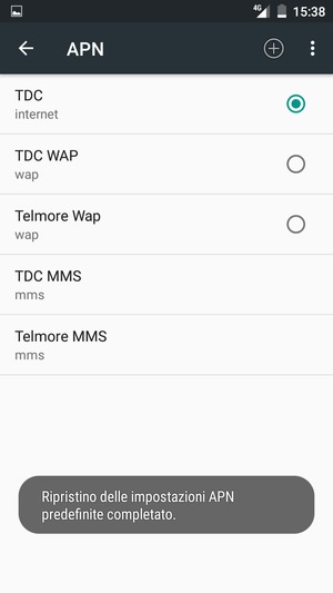 Le impostazioni del tuo telefono saranno ripristinate secondo le impostazioni internet e MMS predefinite