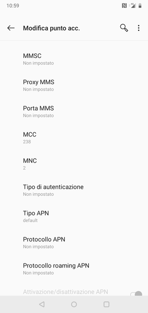 Scorri verso il basso e inserisci le informazioni degli MMS
