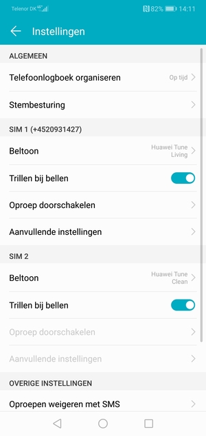Scroll naar SIM 1 of SIM 2 en selecteer Aanvullende instellingen