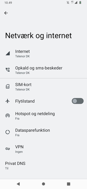 Vælg Hotspot og netdeling