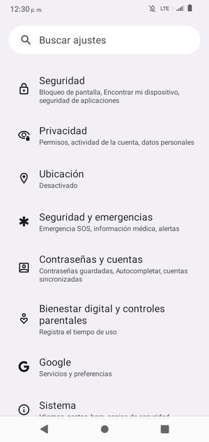 Desplácese y seleccione Seguridad