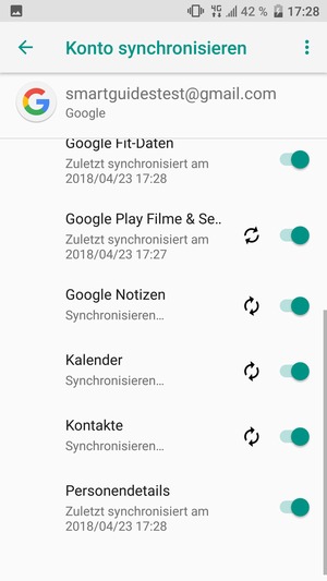 Ihre Kontakte von Google werden nun auf Ihrem Smartphone synchronisiert.
