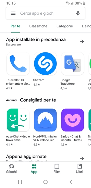 Seleziona la barra di ricerca