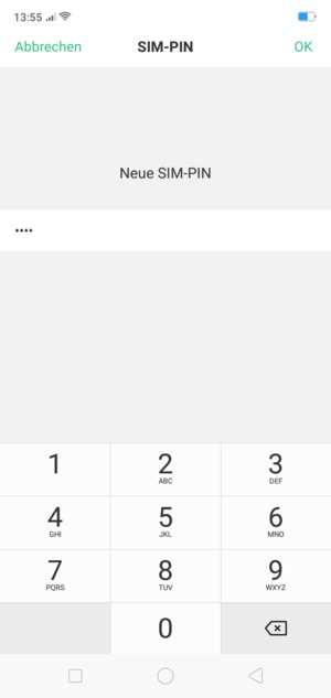 Geben Sie Ihre Neue PIN der SIM-Karte ein und wählen Sie OK