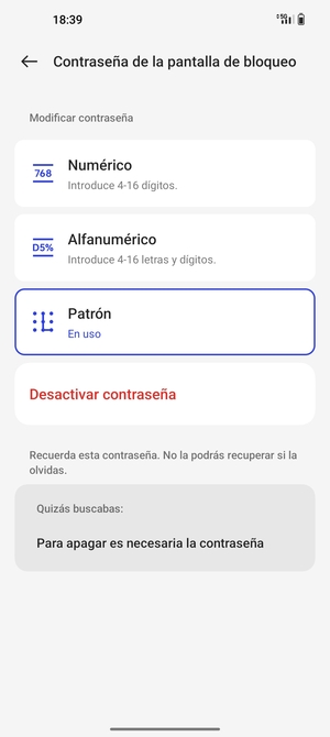 El teléfono ha sido asegurado con un bloqueo de pantalla