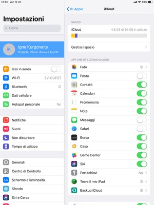 Seleziona i servizi per i quali desideri eseguire il backup e poi seleziona Backup iCloud