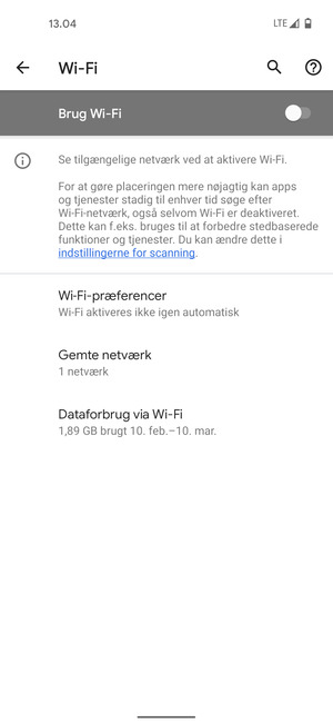 Aktiver Brug Wi-Fi