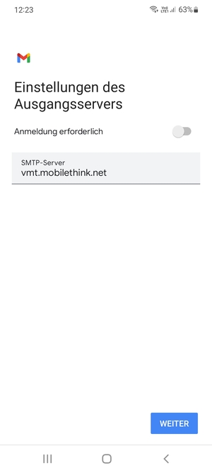 Schalten Sie Anmeldung erforderlich aus und wählen Sie WEITER